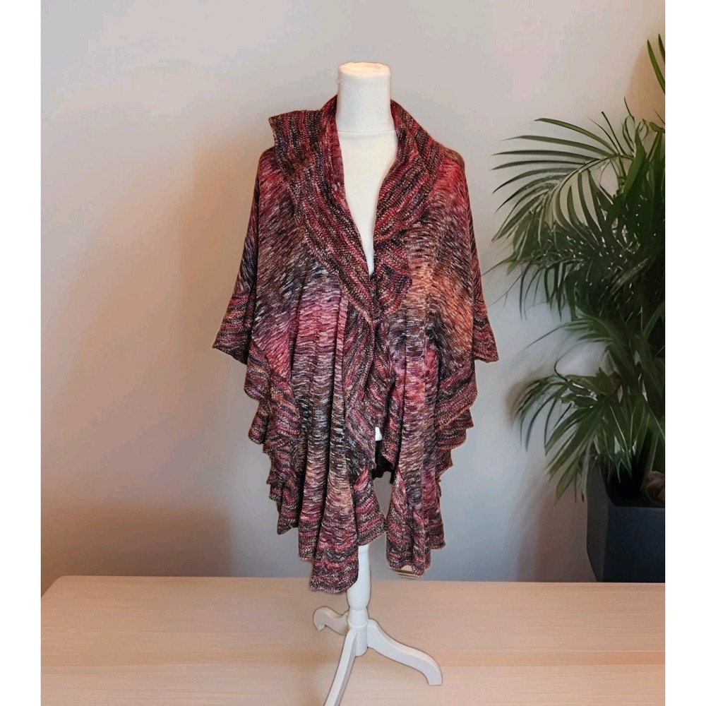 Chico's Multicolor Ruffled Open  Cardigan Kimono Cape Poncho Duster Sz L/XL
